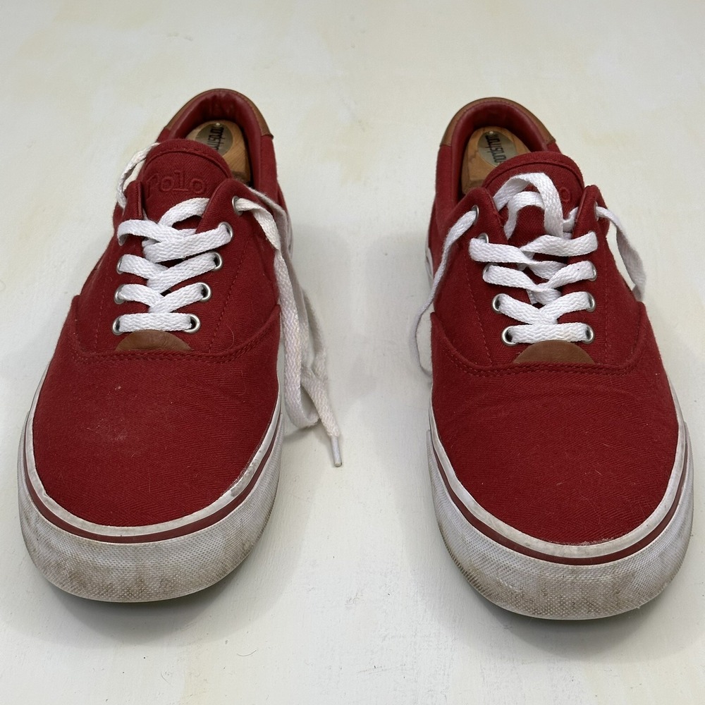 Polo Ralph Lauren Men's 10.5 Thorton Shoes Herringbone Red Canvas Logo Sneakers - Picture 9 of 14